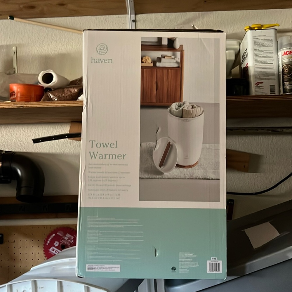Brand new, in an opened box, never used Haven Towel Warmer